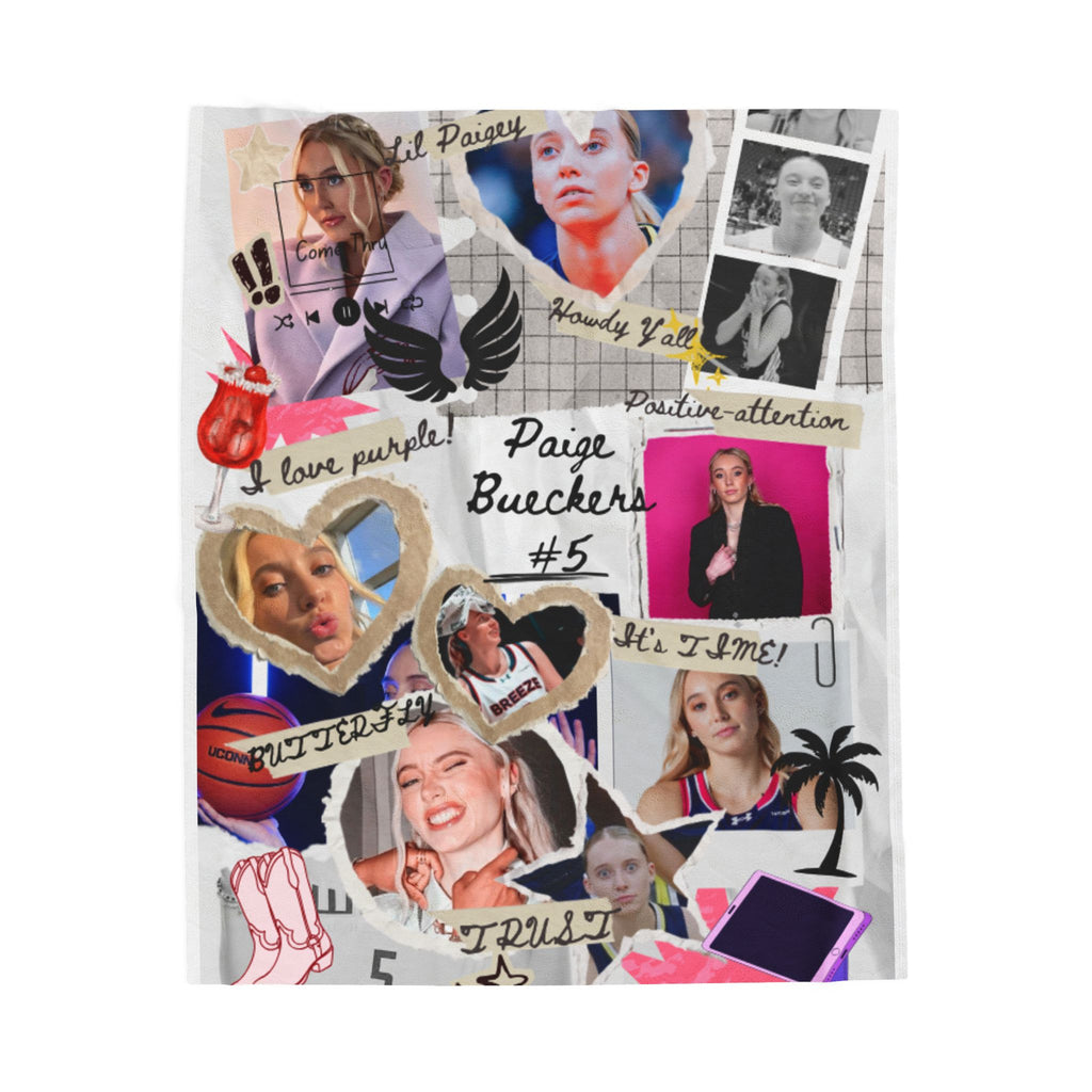 Paige Bueckers Collage Velveteen Plush Blanket – Personalized Athlete Photo Throw