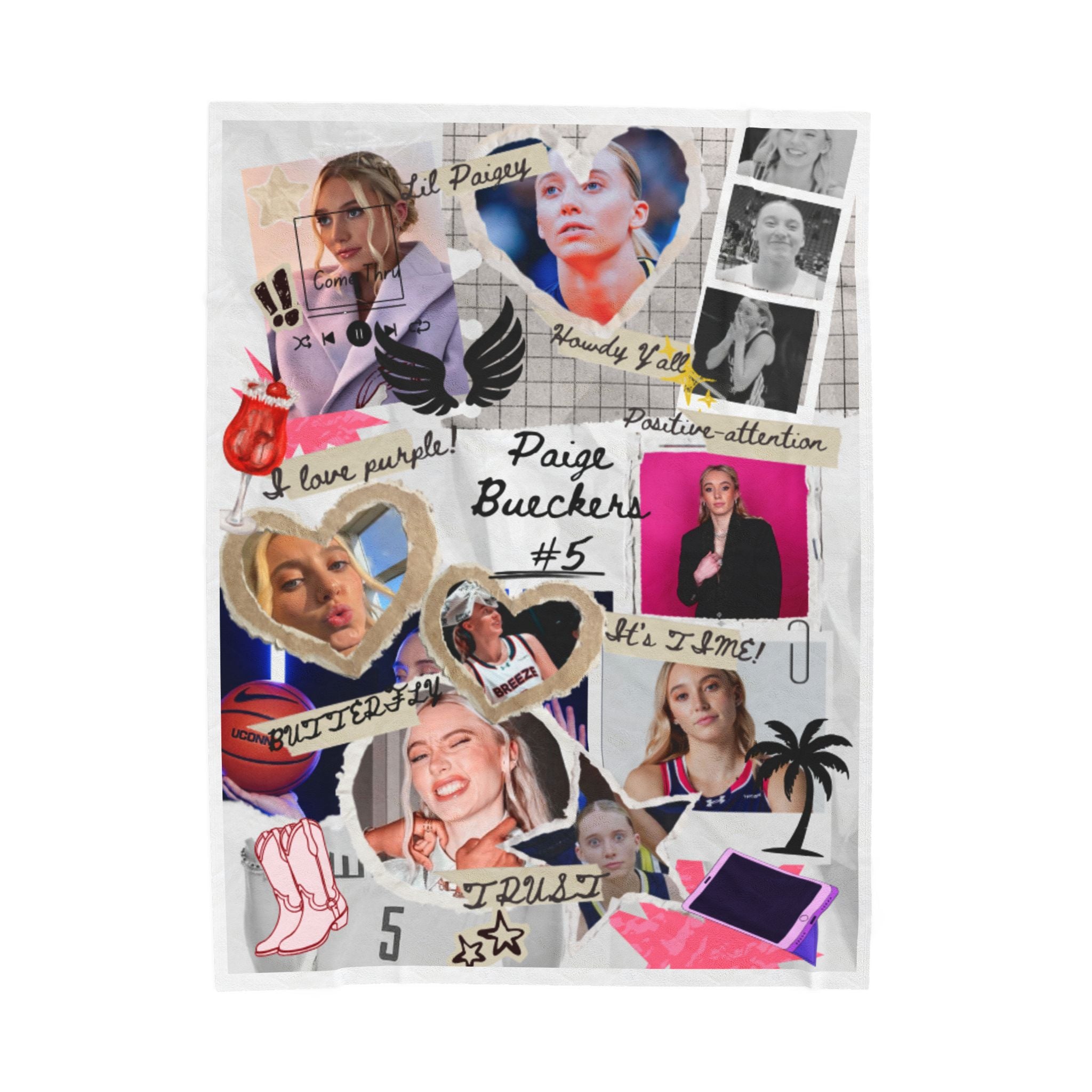 Paige Bueckers Collage Velveteen Plush Blanket – Personalized Athlete Photo Throw
