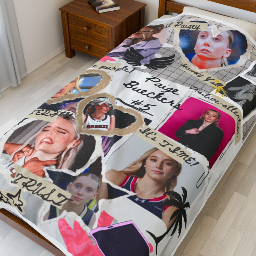 Paige Bueckers Collage Velveteen Plush Blanket – Personalized Athlete Photo Throw